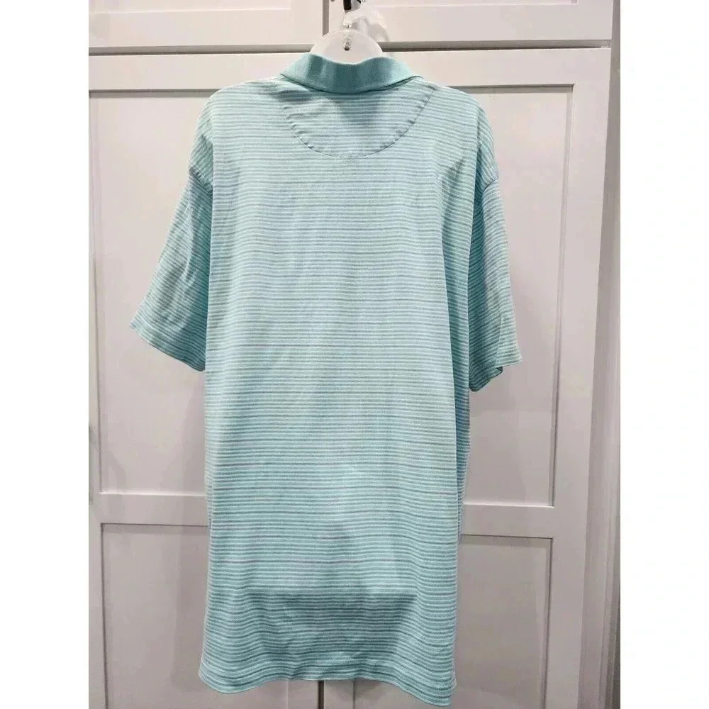 Tasso Elba Polo Shirt Mens XXL Aqua Blue Striped Short Sleeve Contrast Collar - Picture 3 of 6
